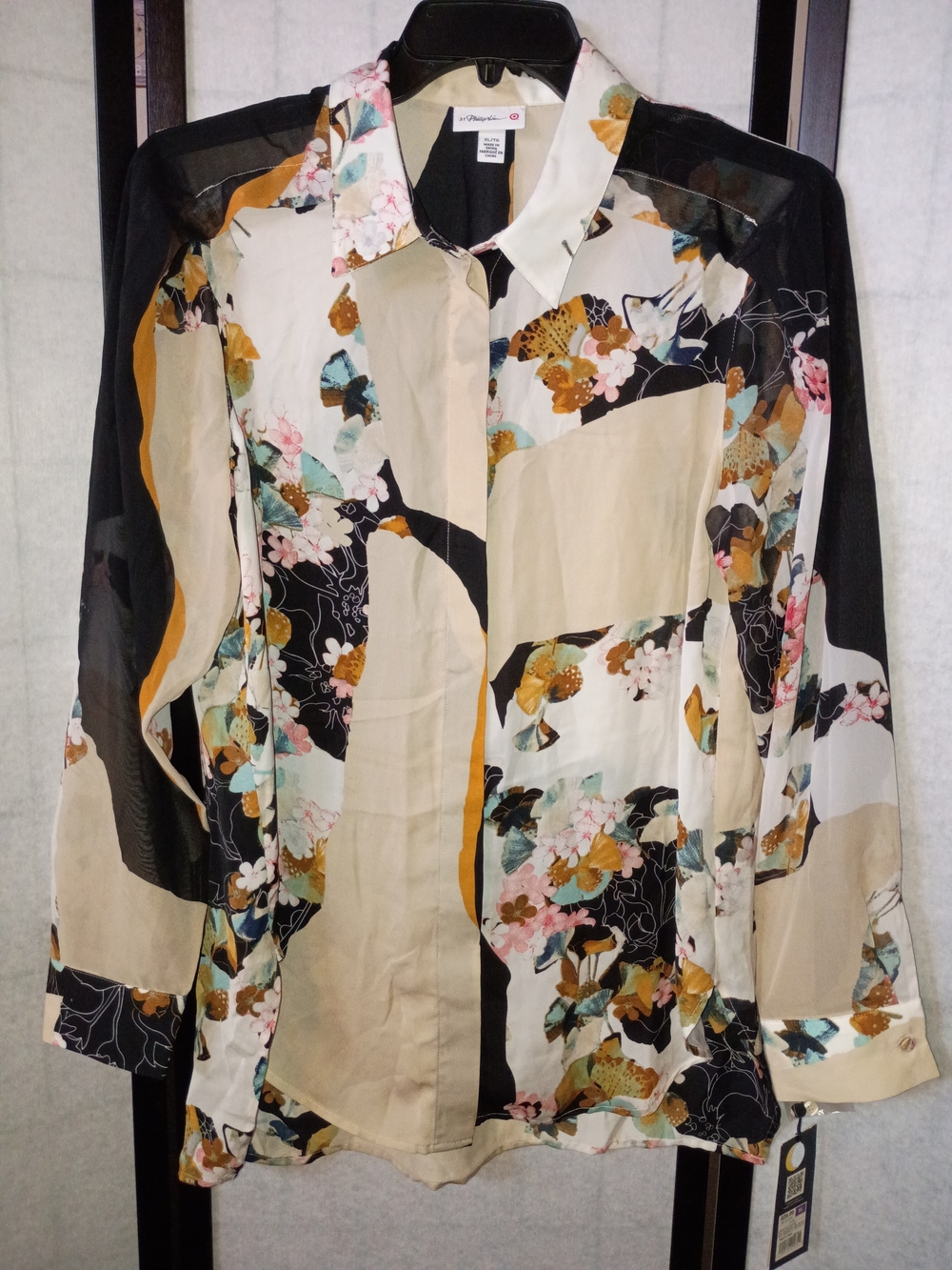 3.1 Phillip Lim Cream and Black Floral Button-Down Blouse